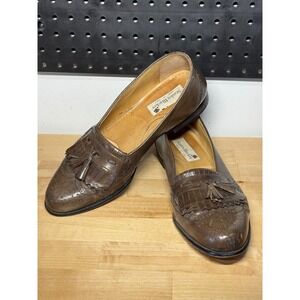 Stanley Blacker Mens Brown Leather Kiltie Tassel Wingtip Loafers Italy 10